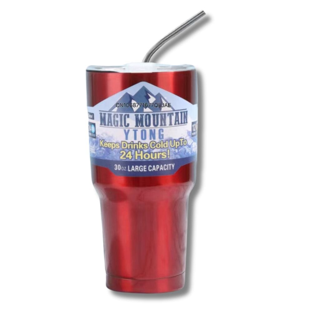 Gourde Café Isotherme Inox à Paille 30oz 900ml Red with Straw-4