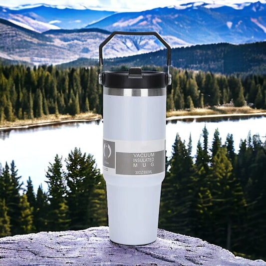 Mug Isotherme Inoxydable avec Paille 890ml white